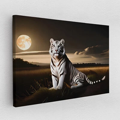 Leinwandbild Poster Acryl Glas Pop-Art Weißer Tiger Natur Tier Mond Licht Katze - Bild 1 von 4