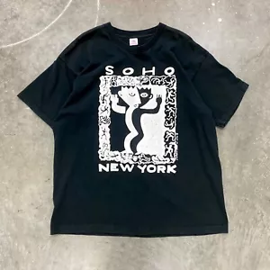 De Colección Años 90 Nueva York SOHO Arte Abstracto Camiseta Punto Único Haring XL Hechizo - Imagen 1 de 3