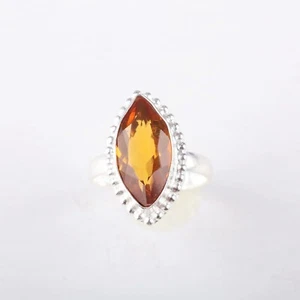 Natural Citrine Gemstone Statement Party Wear Yellow Ring Size 9 925 Silver - Picture 1 of 9
