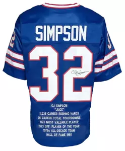Buffalo Bills O.J. Simpson Autographed Pro Style Blue Stat Jersey JSA Authent... - Picture 1 of 1
