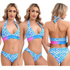 Women Set Bathing Outfits Beach Suit Fish Scales Costume Bottoms V Neck Mermaid