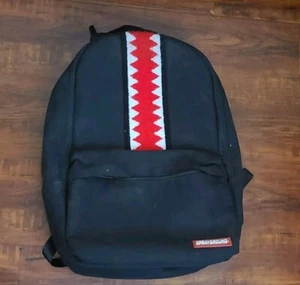 Sprayground Backpack all black With Vertical Teeth Patch Red Interior Rare - Picture 1 of 9