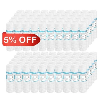 100 Pack 1/5/10/20/30/50 Micron 10"x2.5" String Wound Well Water Sediment Filter - Image 1 of 4