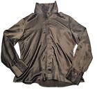 Exte Blouse Top Size 42 Brown Silk Feel  Long Sleeve High-Neck Luxury Satin