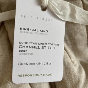 Pottery Barn European Flax Linen Cotton Channel Stitch Quilt Oatmeal King New - Picture 1 of 6
