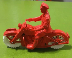 Vintage Auburn Plastic Red Police Motorcycle with Driver & White Wheels 6” - Picture 1 of 8