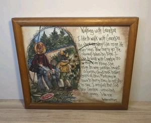Vintage Wood Framed Poem Titled “Walking With Grandpa” 13x11" Artist Signed - Picture 1 of 8