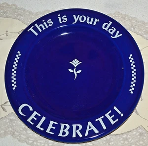 Pampered Chef “This Is Your Day CELEBRATE!” Cobalt Blue 10.5” Birthday Plate - Picture 1 of 5