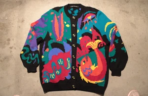 1/1, New, size L, multicolored coogi INSPIRED cardigan sweater with ocean design - Picture 1 of 5