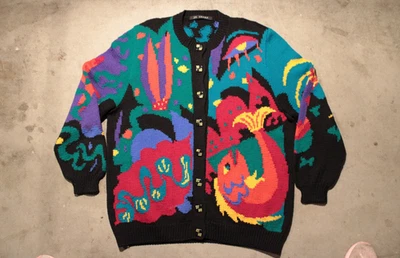 1/1, New, size L, multicolored coogi INSPIRED cardigan sweater with ocean design - Image 1 of 4
