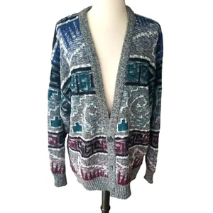 Cárdigan Suéter Method Vintage Años 90 Grandpacore Para Hombre Grande Multicolor Gris Acogedor - Imagen 1 de 5