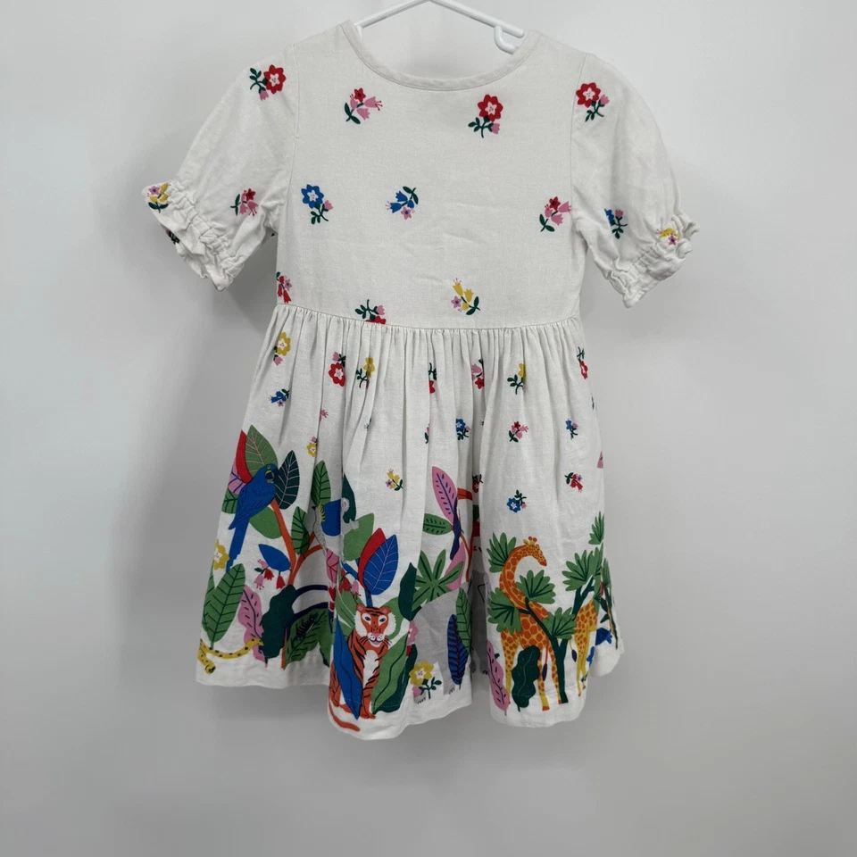 Mini Vestido Boden Selva Niñas 2-3 años Mezcla de Lino Niñas Capas Tul Floral Animal Foto 1 de 4