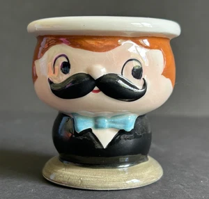 Portauovo vintage in ceramica dipinto a mano uomo con baffi cucina kitsch 2,5 pollici - Foto 1 di 7