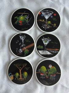 Michael Godard Set Of 6 Olive Party Ceramic Coasters. 6 Different Designs. New - Picture 1 of 12