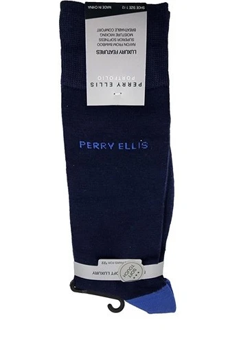 Calcetines PERRY ELLIS Para Hombre Sólidos Azul Marino Tejido Mezcla Rayón NUEVO Foto 1 de 1