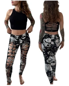 FUTURE FANTASY DELIGHT Leggings Gráficos Tejido abertura Ropa de calle Rave Festival Talla M - Imagen 1 de 10