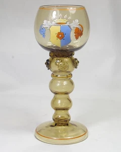 Heraldic Glass Roemer Hand Enamelled German Shield Prunts Hollow Stem 1890? 18cm - Picture 1 of 15