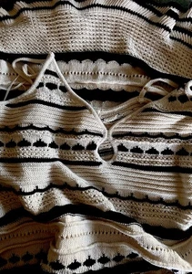 H&M CROCHET POINTELLE KNIT MIDI-DRESS SLEEVELESS CREAM BLACK XXL NWT - Picture 1 of 5
