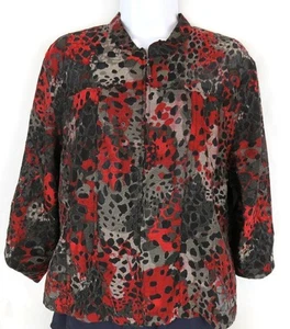 Ruby Rd. Women's Size 16 Jacket Coverup Full Zip Black Red Grey Semi Sheer - Picture 1 of 9