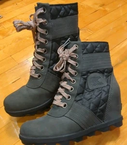 Sorel Womens Lexie Wedge Boots Leather Nylon Flannel Waterproof Classic Warm 8.5 - Picture 1 of 9