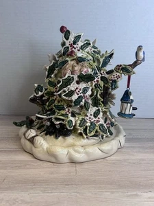 2003 Heather Goldminc Blue Sky Clayworks Art Hidden Santa Christmas Holly Tree - Picture 1 of 7