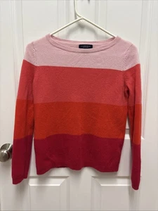 Suéter Lands' End Rosa/Coral/Naranja/Rojo Color Bloque Cachemira Cuello Redondo Pequeño - Imagen 1 de 6