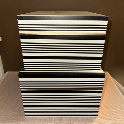 Kate Spade Nesting Box Set of 2 - Black Cream Stripes Pattern NWT - Image 1 of 4
