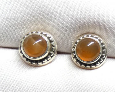 Ohrstecker echt 925 Silber ca. 8 mm Durchmesser mit Karneol Cabochon modisch NEU - Bild 1 von 4