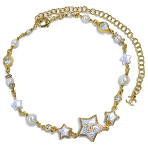 CHANEL Star CC Logo resin pearls choker Chain Necklace Resin Crystal ABC430 - Picture 1 of 5