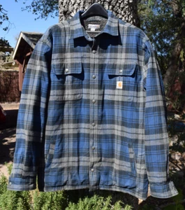 Carhartt Men’s Heavy Weight Flannel Shirt Size Large Blue / Black RN #14806 - Picture 1 of 7