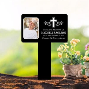 Memorial Cross Stake, Memorial Cross For Grave, Grave Marker Human, Plaque Stake - Picture 1 of 4