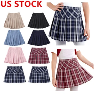 Kids Girls Skater Skirts Pleated Mini Tennis Skirt School Uniform Casual Wear - Picture 1 of 36