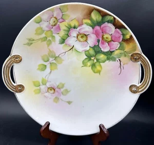 ESTATE NIPPON HAND PAINTED PORCELAIN GOLD HANDLES CAKE PLATE SAKURA FLOWERS - Picture 1 of 8