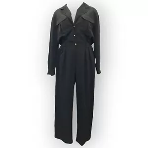 Vintage Chaus Wide Leg Boiler Suit Jumpsuit-Medium-Black-Elastic Waist-Pockets - Picture 1 of 6
