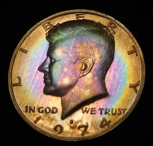1974-S PROOF Kennedy Half Dollar JFK 50 Cent Piece RAINBOW TONING - Picture 1 of 2