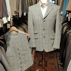 Traje chaqueta pantalones vintage de lana a cuadros 38R 32R HARRIS TWEED para hombre 3 piezas en muy buena condición - Imagen 1 de 22