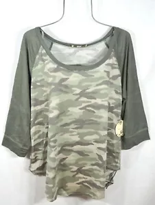Misia Womens Blouse 2X Spring Green Camo Print 3/4 Sleeve Stretchy Top Shirt NWT - Picture 1 of 9