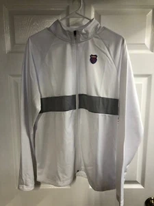 K Swiss Men Track Jacket Top Shot Minimalist Stark White Logo Zip Blue Medium - Picture 1 of 7