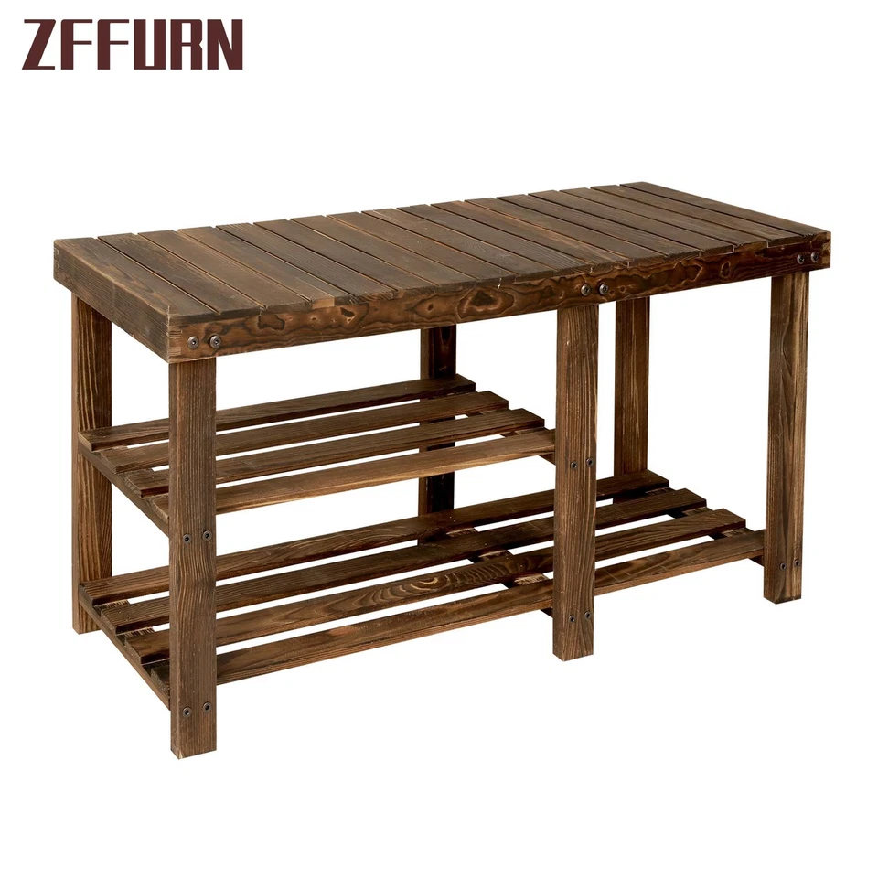 Zapatero de madera Soild de 3 niveles banco de almacenamiento asiento estante organizador unidad entrada Foto 1 de 1