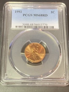 1992 LINCOLN CENT PCGS MS68RD SUPERB RED GEM - Picture 1 of 2
