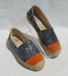Boden Damenschuhe orangefarbenes Wildleder Zinn Glitzer Jute Espadrille flache Schuhe 36 US 6 - Bild 1 von 6