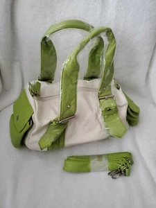 Womens Unbranded Faux Leather Over The Shoulder Handbag / Purse - Green/Cream - Picture 1 of 4