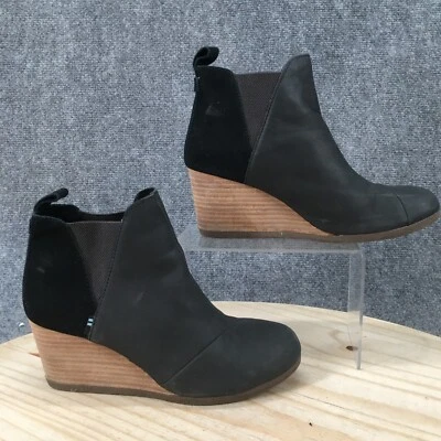 Botas Toms para mujer 8 Kelsey Chelsea Botines Cuero Negro Tacones de cuña Pull On Foto 1 de 4