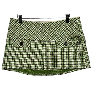 Minigonna Abercrombie & Fitch verde bianco lana pied de poule Y2K scolaretta taglia 6 - Foto 1 di 8