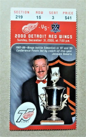Red Wings vs Los Angeles Kings ticket stub Dec 31, 2000 - Jacques Demers picture Cover