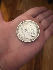 1874 5 Mark German Empire Large Silver Coin F, Karl Koenig von Wuerttemberg - Picture 1 of 10