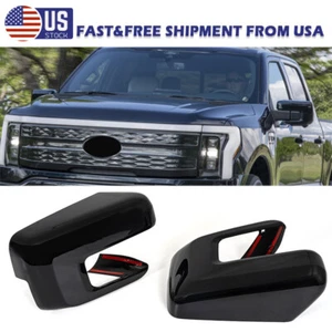 For 2021-2024 Ford F150 Side Mirror Cover Cap Overlays W/Signal Hole Gloss Black - Picture 1 of 14