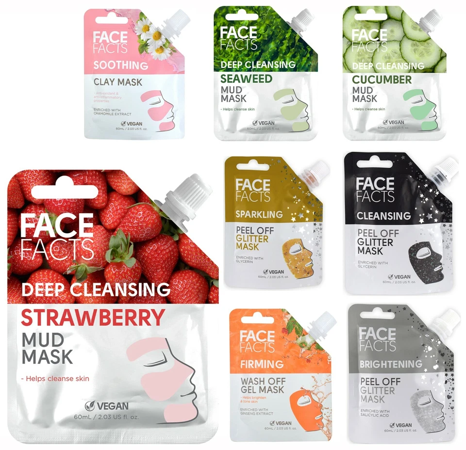 Face Facts Face Masks Mud Clay Gel Mask Wash OR Peel Off -All Skin Types Vegan ✓ - Image 1 of 1