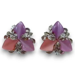 Vintage 1960's Pink Floral Earrings Two tone pink acrylic lucite thermoset 50s - Picture 1 of 10