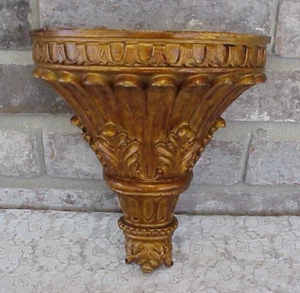 Vintage Wall Shelf Acanthus Leaf Half Moon Gold Tone 8 1/2" tall 2006 Marked - Picture 1 of 10